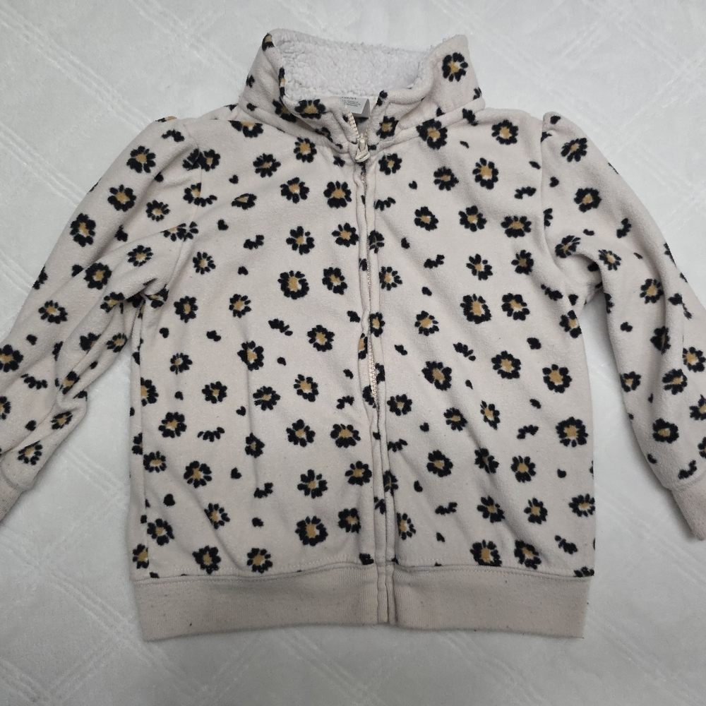 Carter's Cream Zip-Up Fleece Jacket with Black and Gold Floral Print